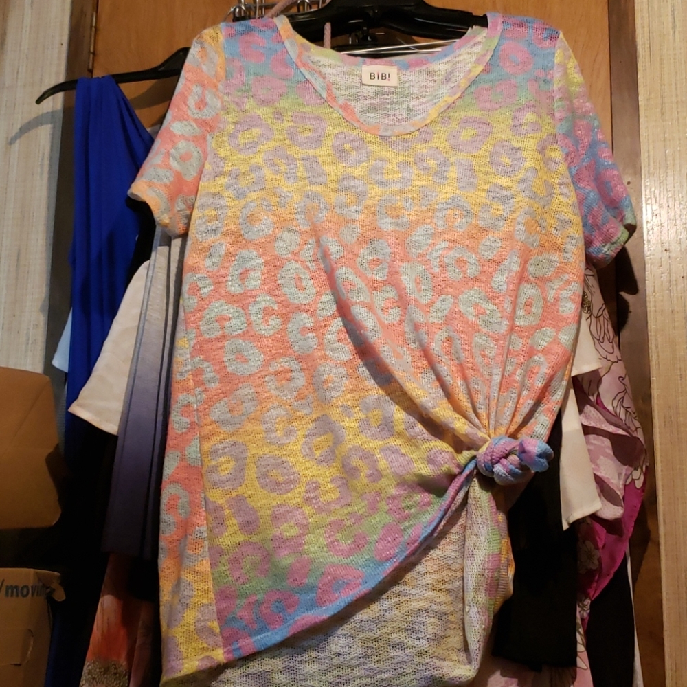 Ombre Gradient Leopard Short Sleeve Top